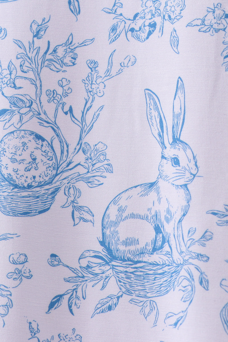Ensemble de pyjama court en bambou motif œuf de lapin bleu