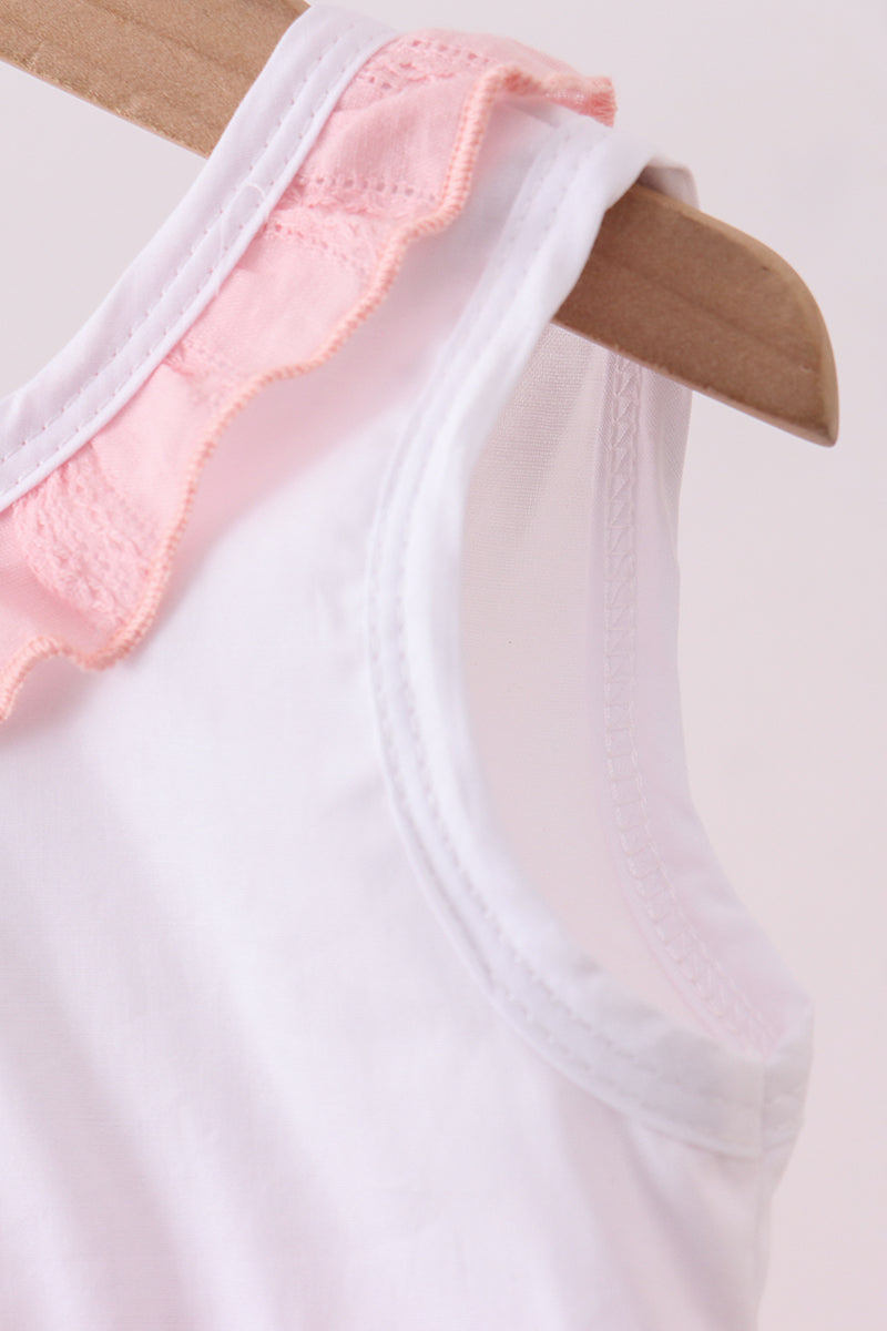 Robe bulle rose en jacquard croix brodé avec volants