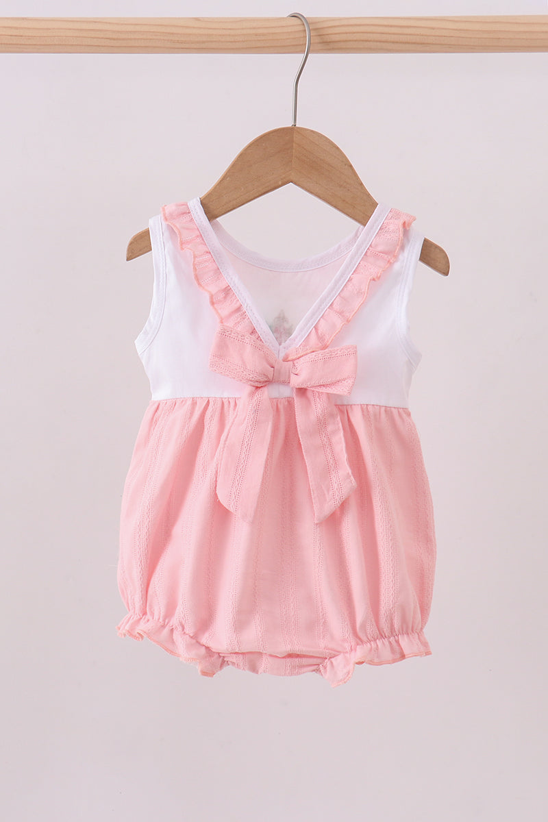 Robe bulle rose en jacquard croix brodé avec volants