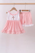 Ensemble short en jacquard à broderie croix rose