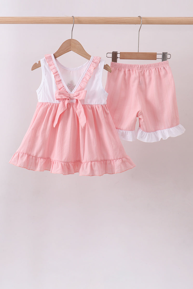 Ensemble short en jacquard à broderie croix rose