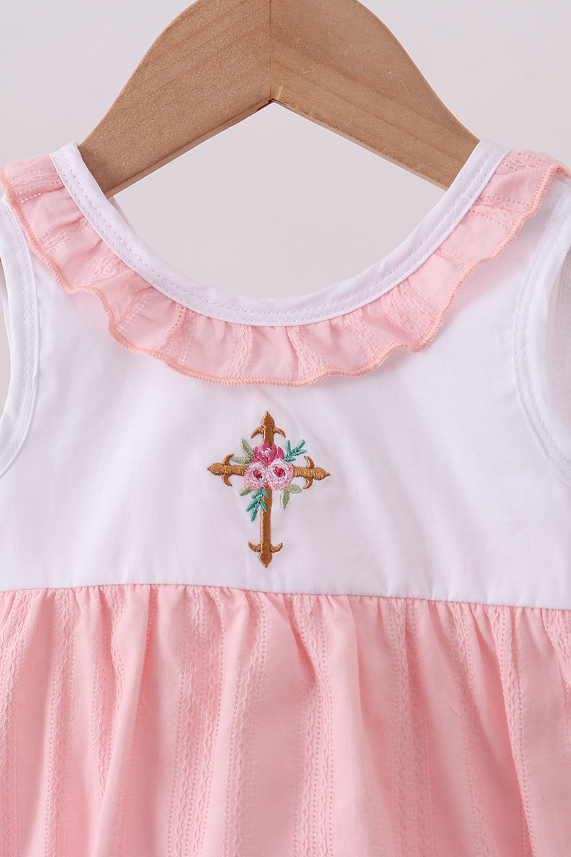 Ensemble short en jacquard à broderie croix rose