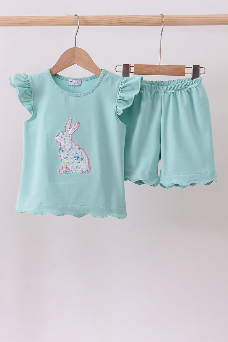 Ensemble short appliqué lapin vert