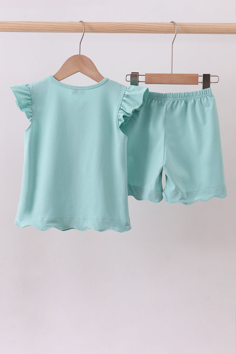 Ensemble short appliqué lapin vert
