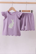 Ensemble short à volants avec applique lapin violet
