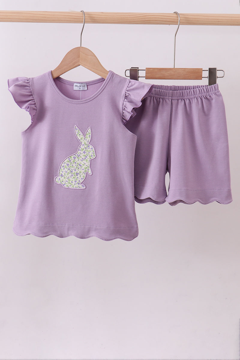 Ensemble short à volants avec applique lapin violet