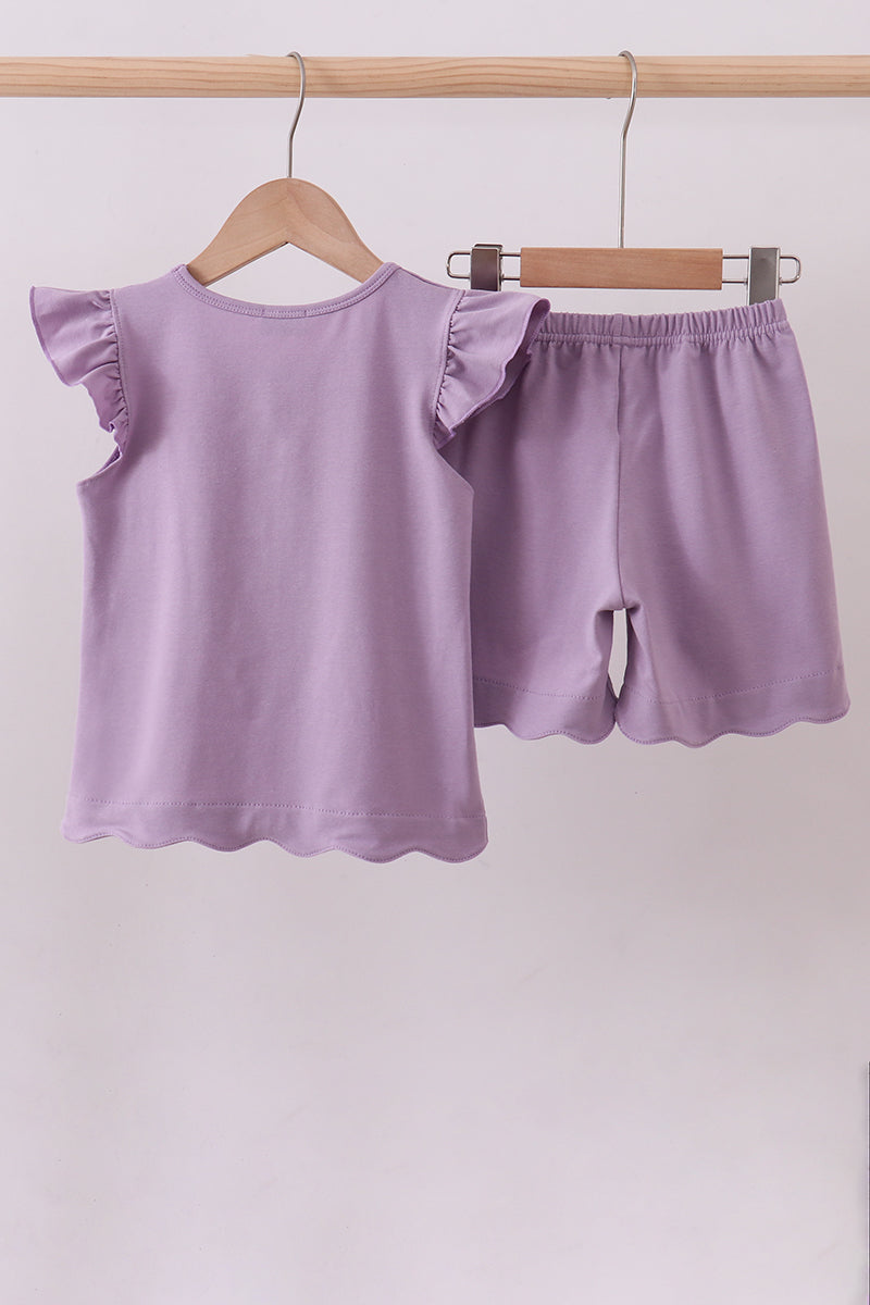 Ensemble short à volants avec applique lapin violet