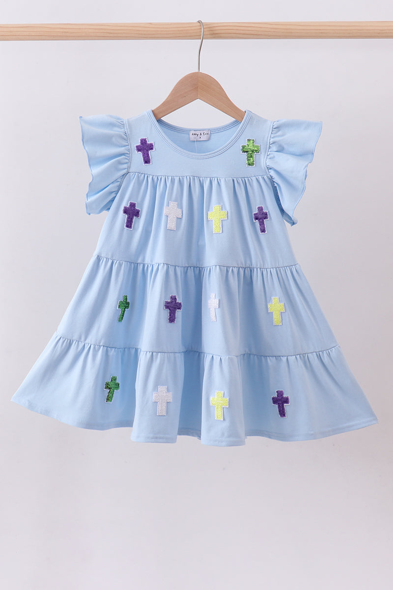 Robe étagée à sequins et croix bleue