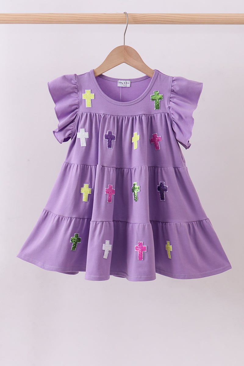 Robe étagée lavande à sequins en croix