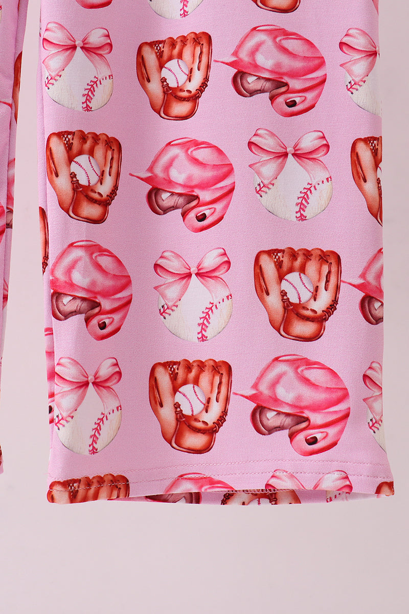 Combinaison de baseball en bambou avec nœud rose