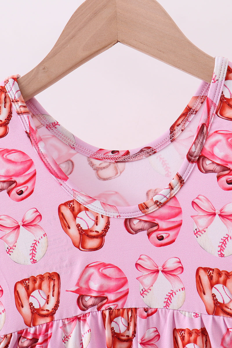 Combinaison de baseball en bambou avec nœud rose