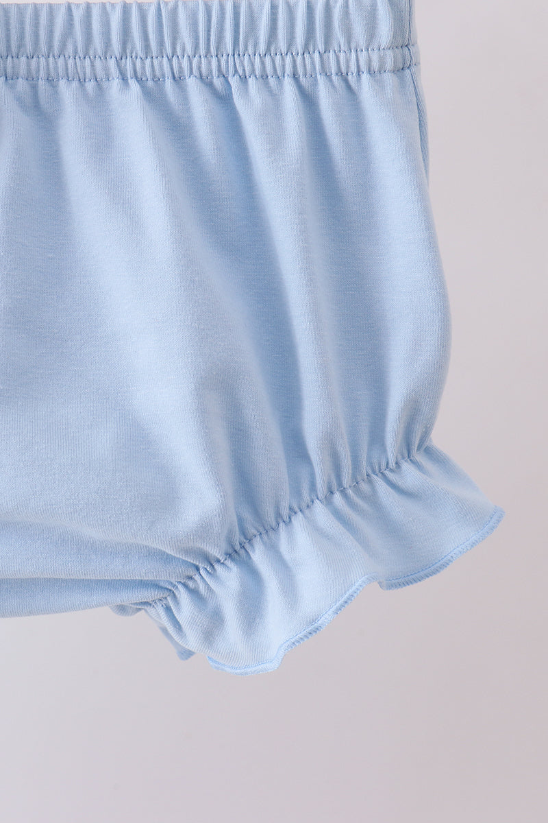Ensemble barboteuse à smocks à carreaux vichy brodé d'un nœud papillon bleu