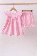 Ensemble short à volants brodé grande sœur rose
