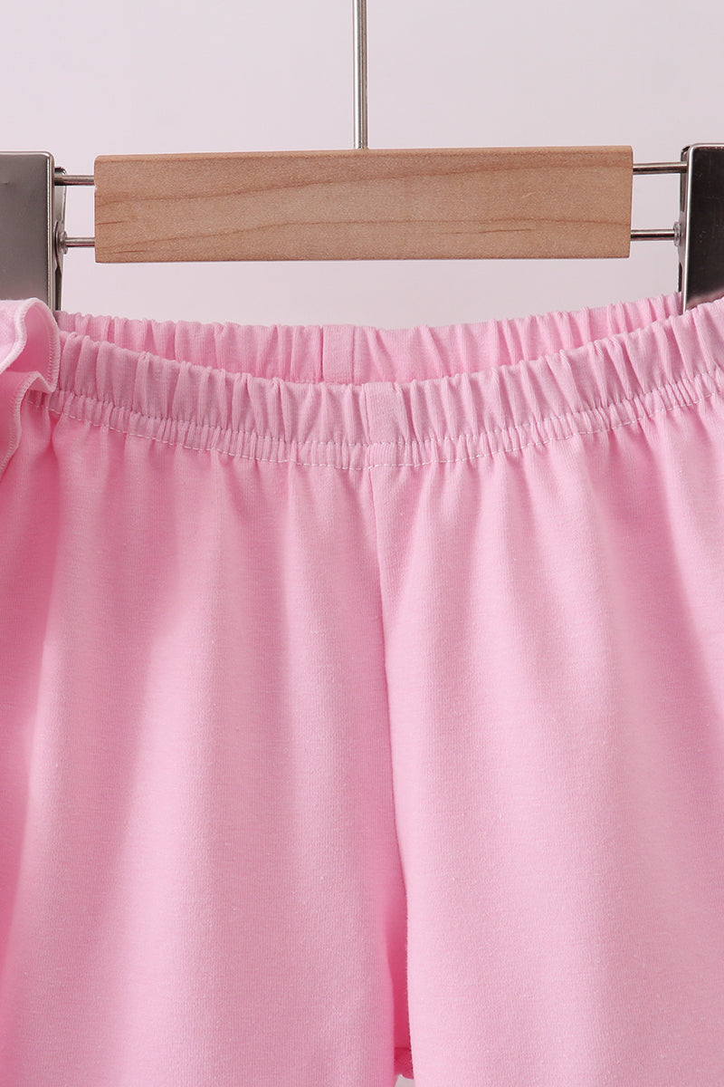Ensemble short à volants brodé grande sœur rose
