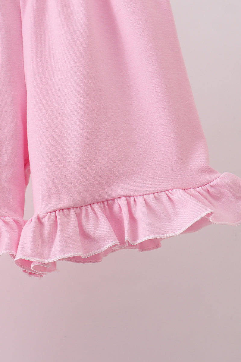 Ensemble short à volants brodé grande sœur rose