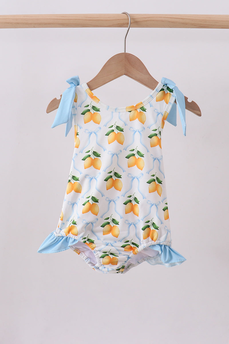 Maillot de bain une pièce citron à nœud bleu