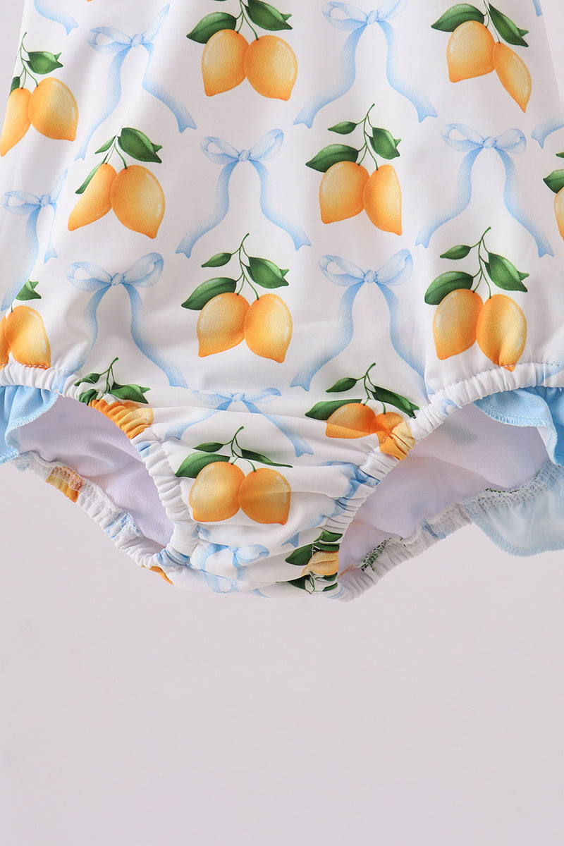 Maillot de bain une pièce citron à nœud bleu
