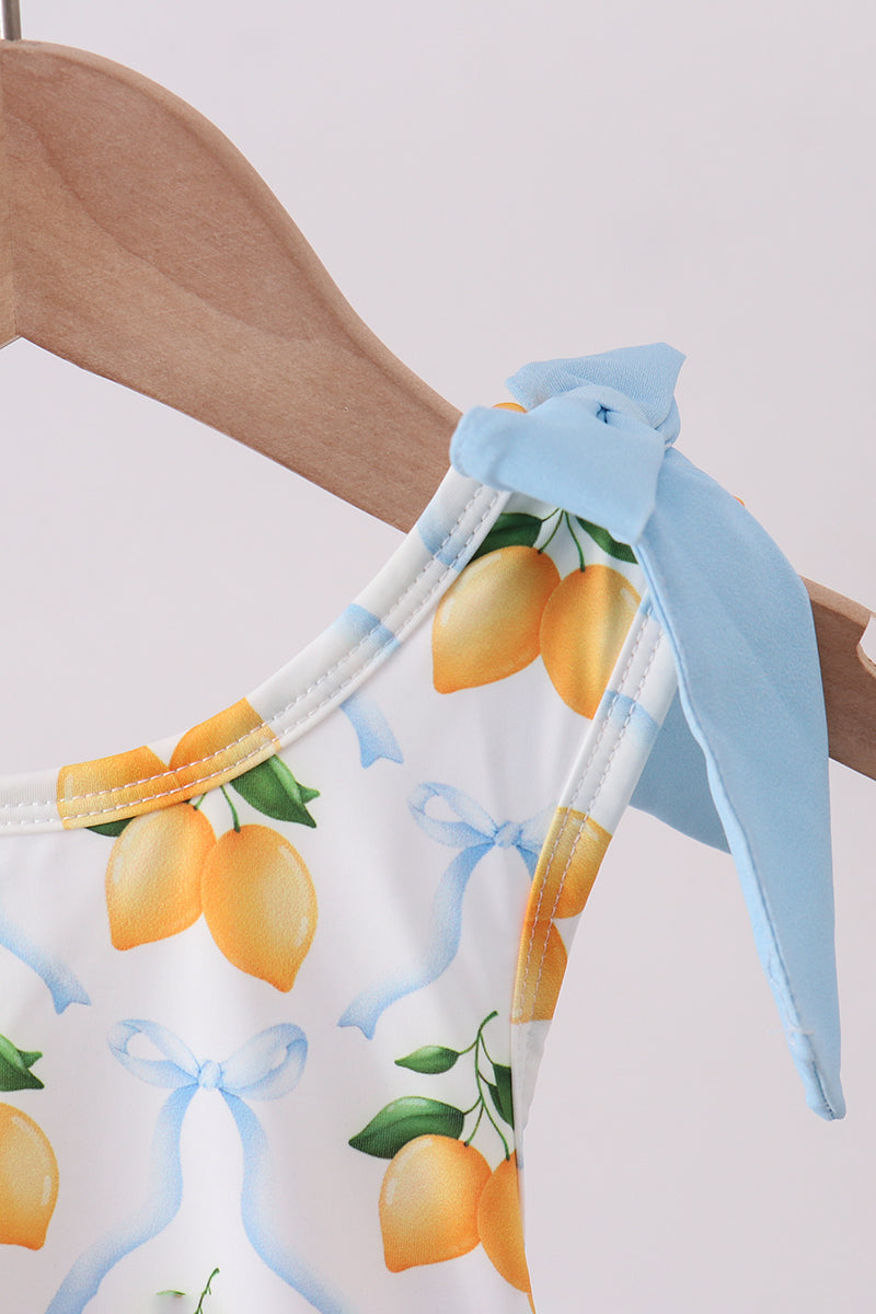 Maillot de bain une pièce citron à nœud bleu