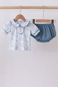 Ensemble bloomer et col claudine brodé lapin marine