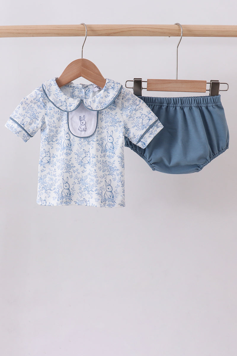 Ensemble bloomer et col claudine brodé lapin marine