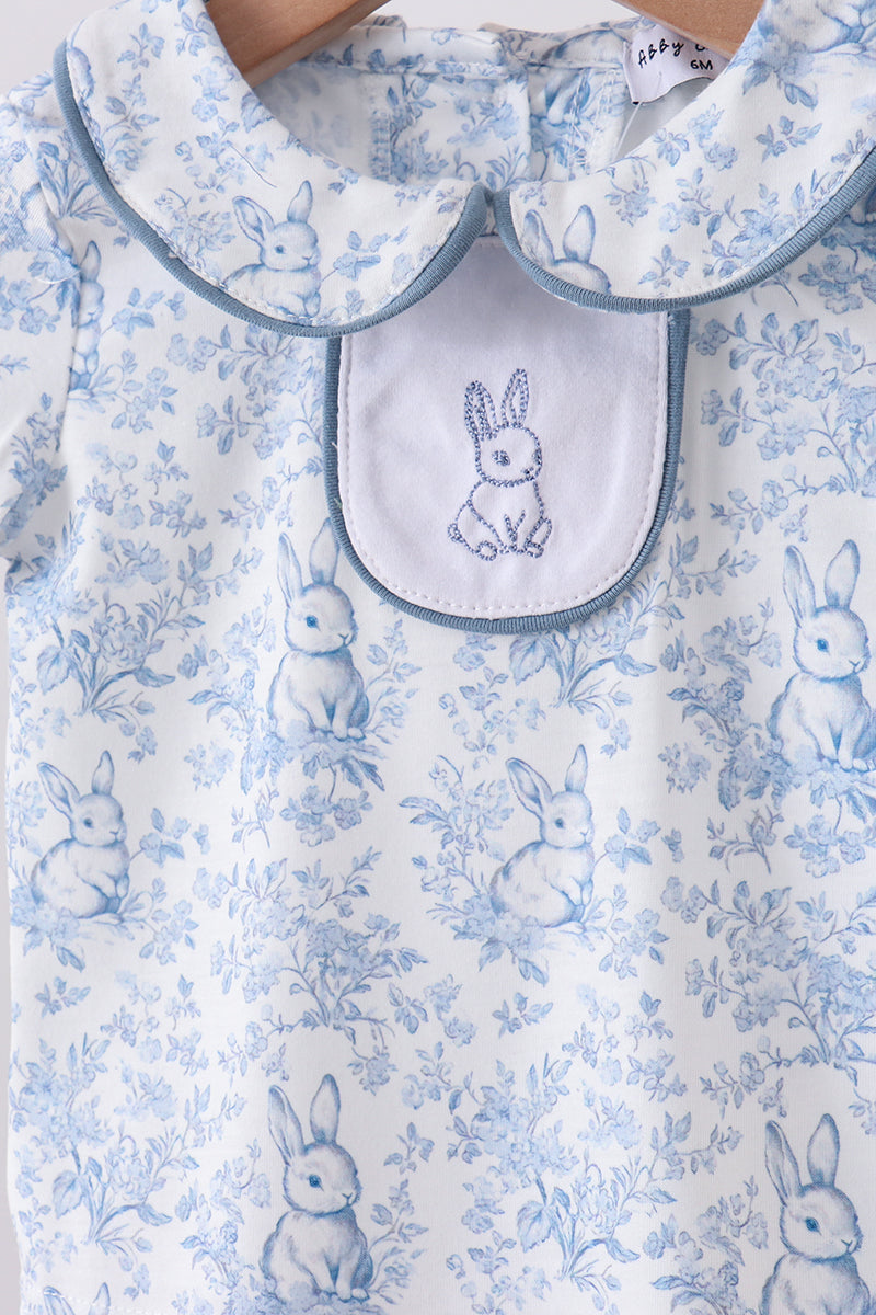 Ensemble bloomer et col claudine brodé lapin marine