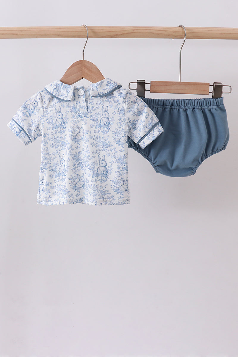 Ensemble bloomer et col claudine brodé lapin marine