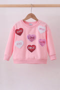 Sweatshirt molletonné réversible à sequins cœur rose amour sourire mère-fille