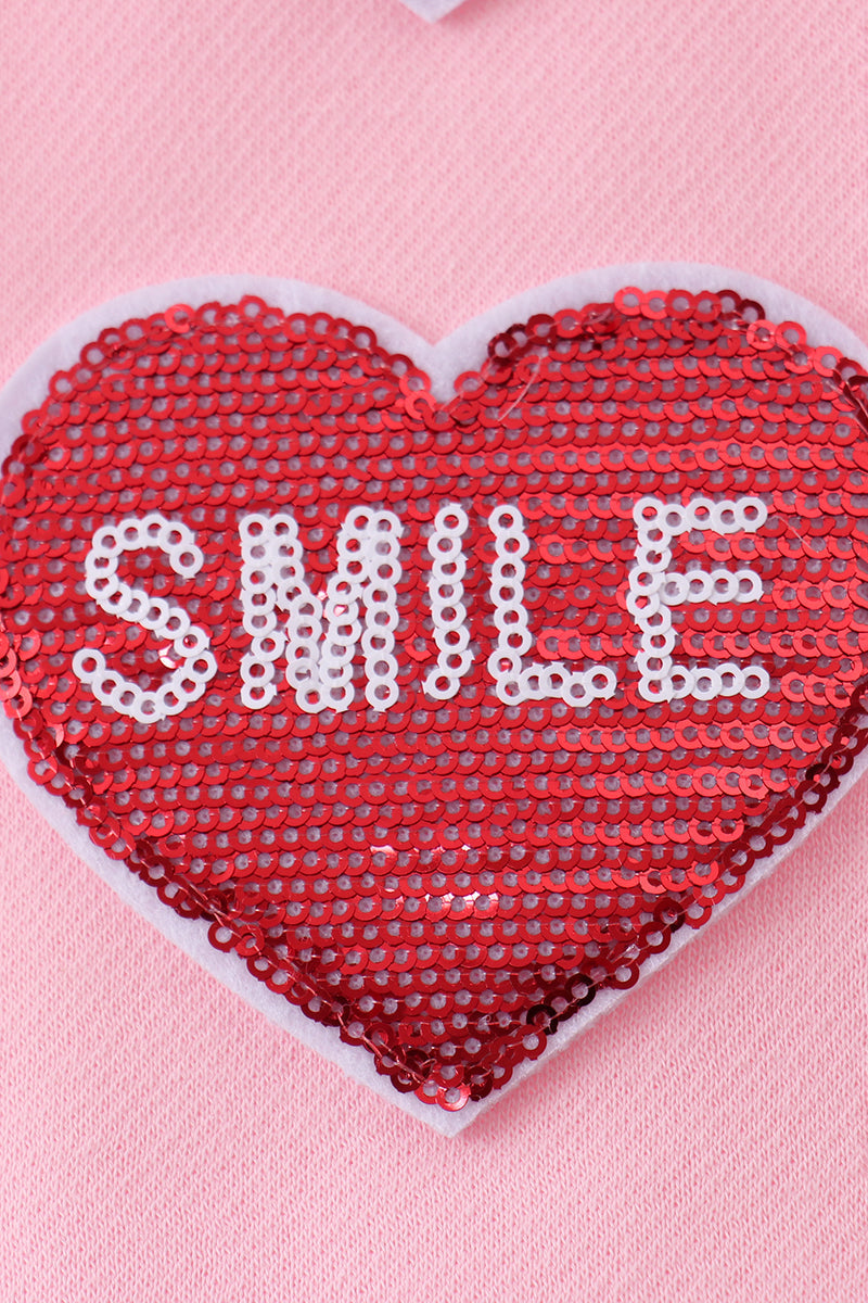 Sweatshirt molletonné réversible à sequins cœur rose amour sourire mère-fille