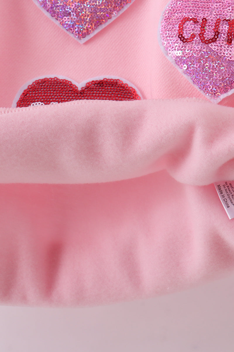 Sweatshirt molletonné réversible à sequins cœur rose amour sourire mère-fille