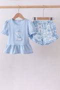 Ensemble short volanté avec applique lapin bleu