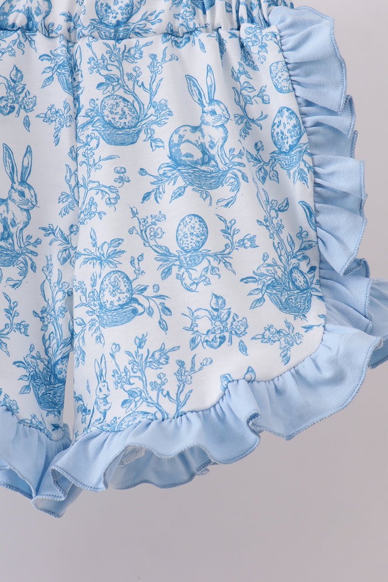 Ensemble short volanté avec applique lapin bleu