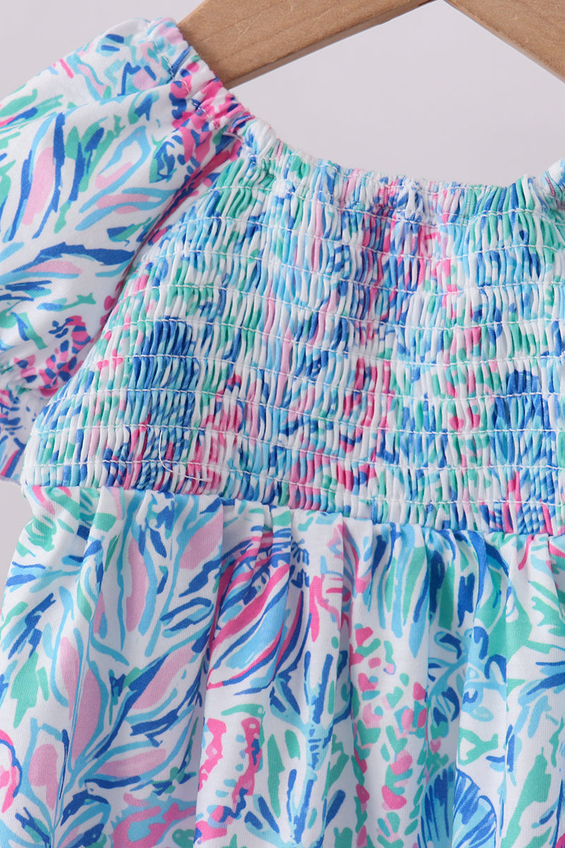 Ensemble barboteuse à smocks et volants bleu marine