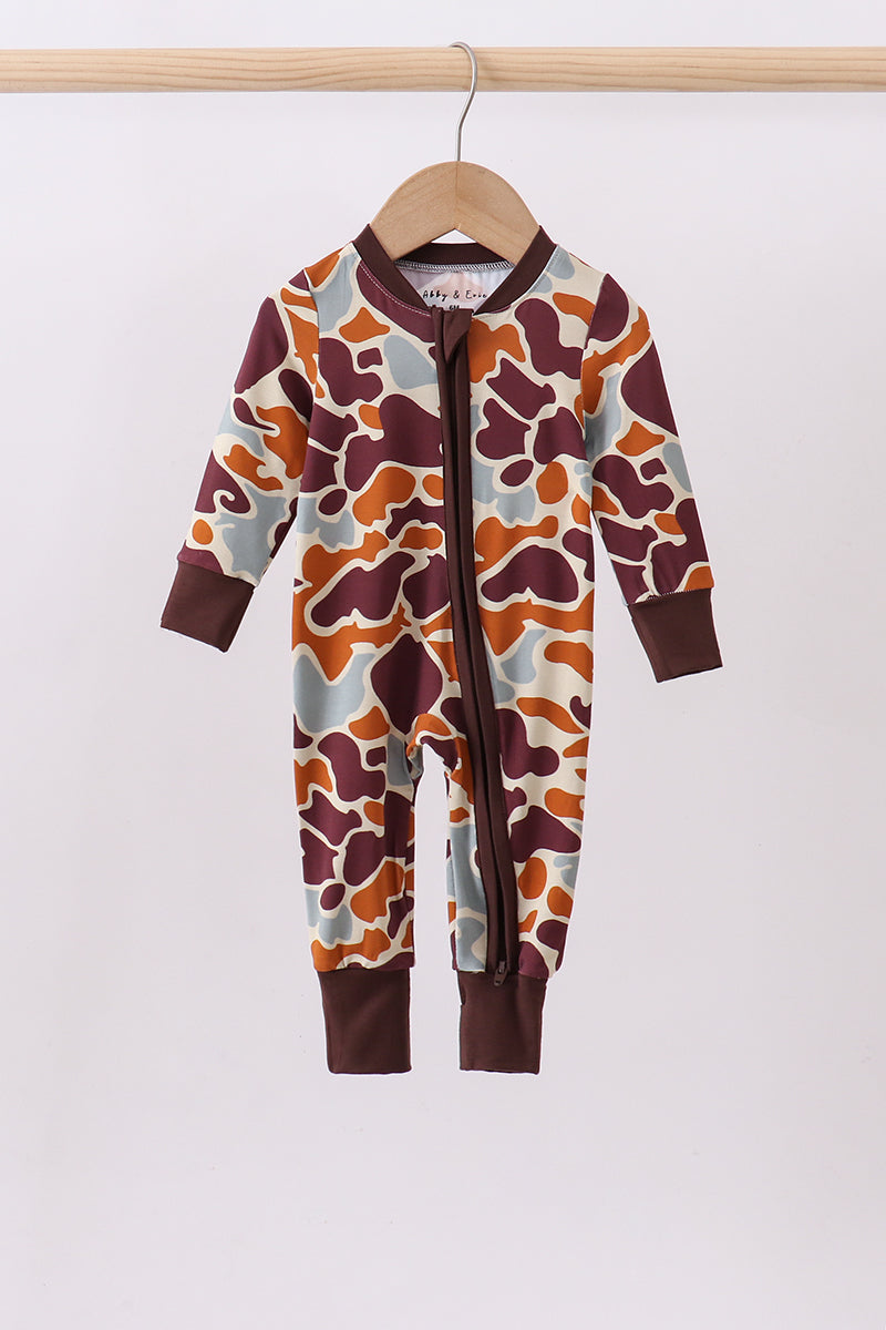 Grenouillère en bambou à fermeture éclair imprimé camouflage
