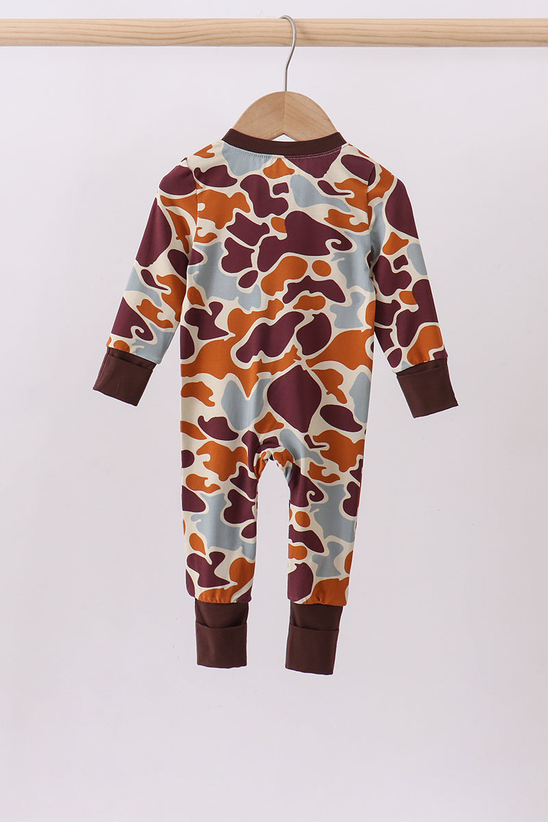 Grenouillère en bambou à fermeture éclair imprimé camouflage
