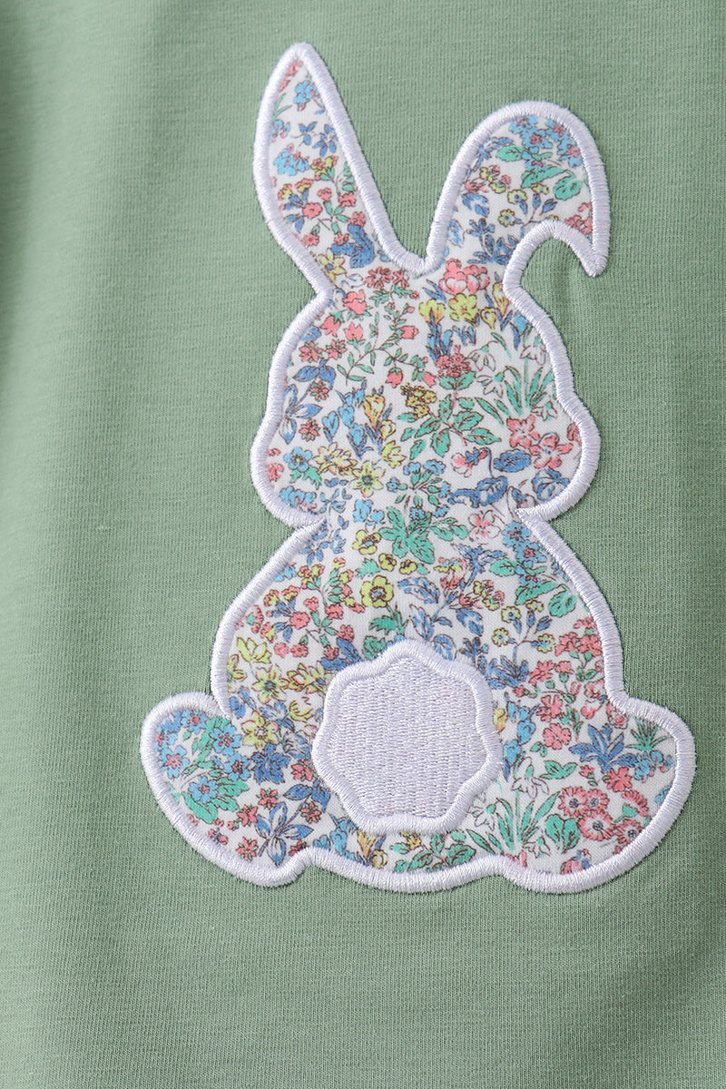 Ensemble short-jupe en piqué avec applique de lapin floral sauge