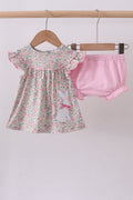 Ensemble bloomer à volants et applique lapin floral