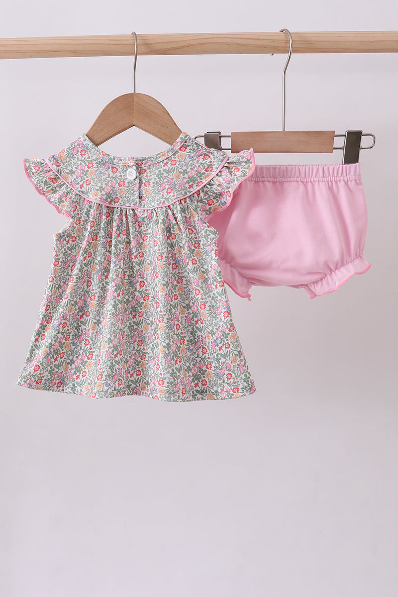 Ensemble bloomer à volants et applique lapin floral