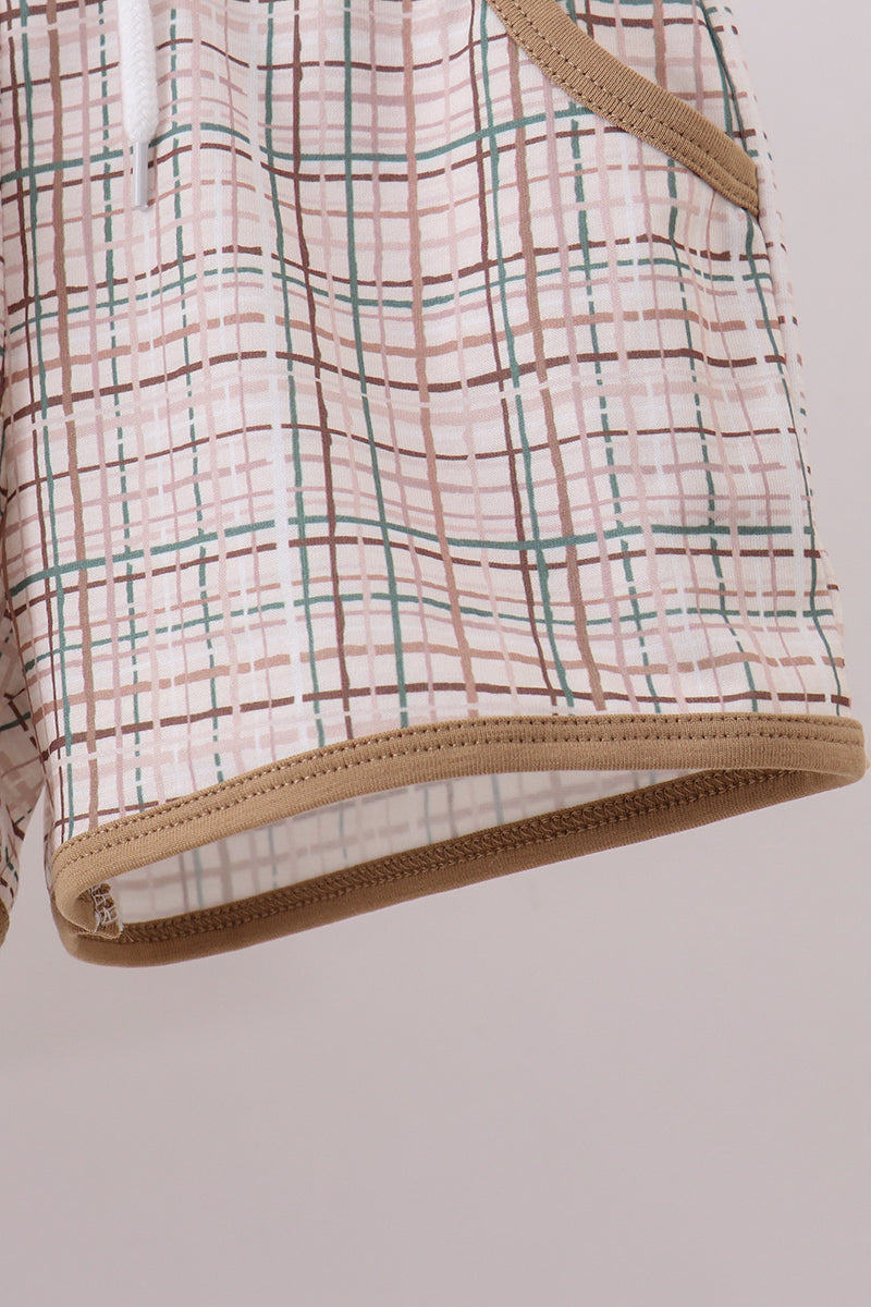 Ensemble short et top avec application lapin en vichy marron