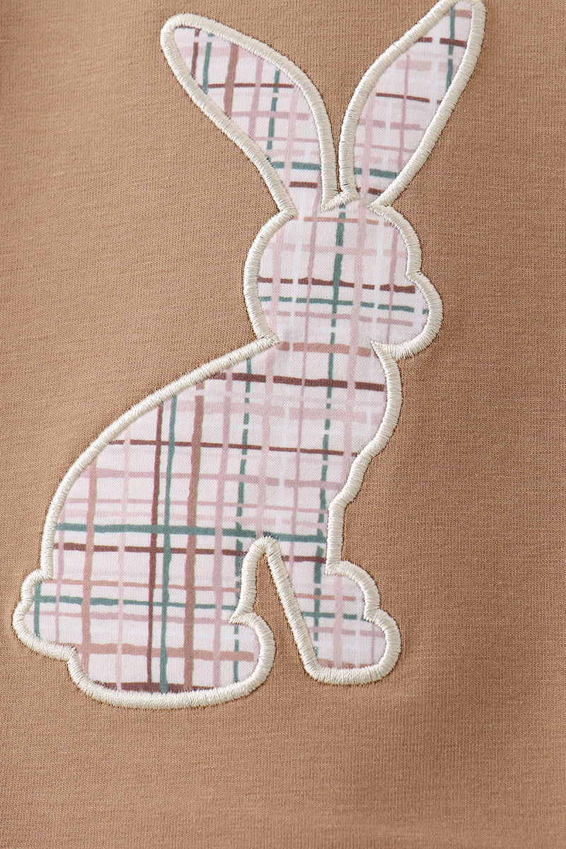 Ensemble short et top avec application lapin en vichy marron
