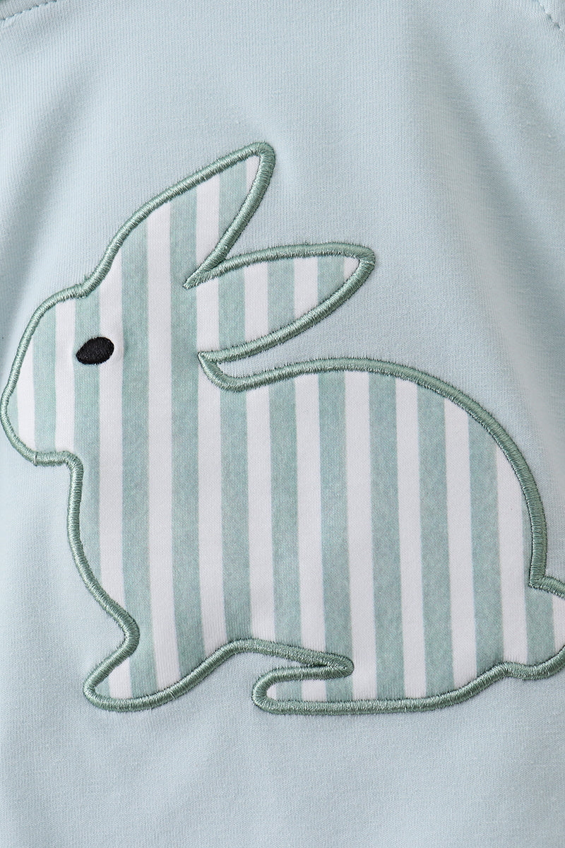 Barbotteuse en coton à appliqué lapin à rayures bleues