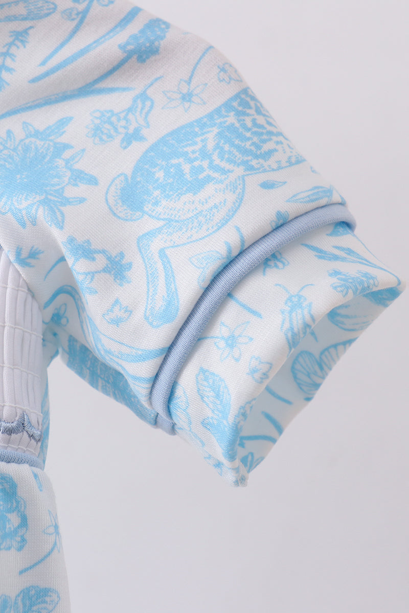 Barboteuse col claudine smockée lapin bleu