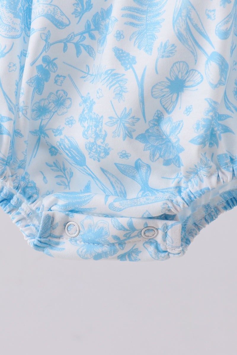 Barboteuse col claudine smockée lapin bleu
