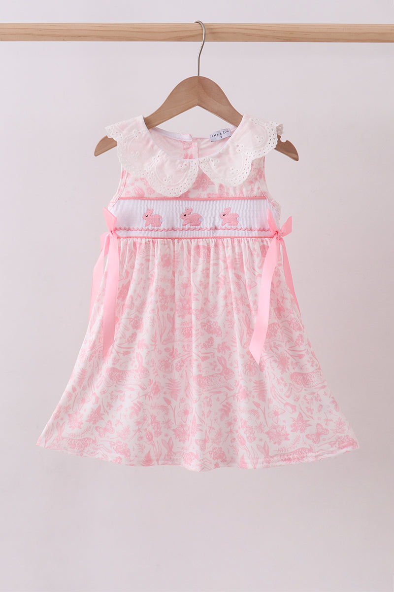 Robe col claudine smockée lapin rose
