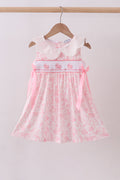 Robe col claudine smockée lapin rose
