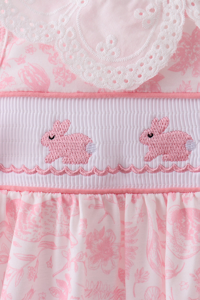 Robe col claudine smockée lapin rose