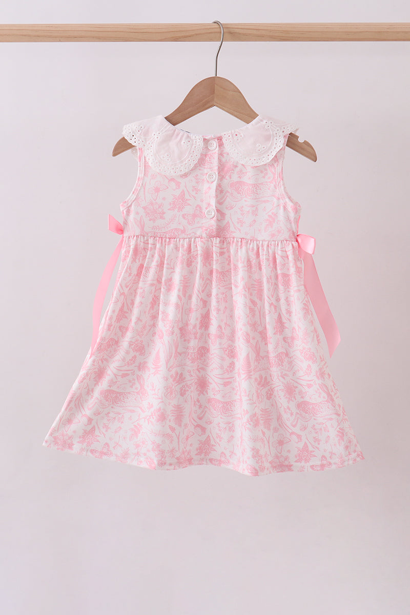 Robe col claudine smockée lapin rose