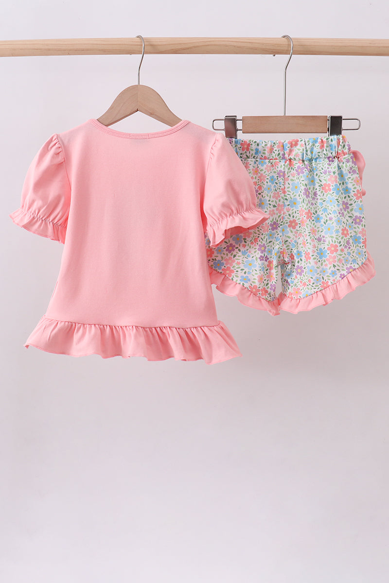 Ensemble short à volants et appliqué croix rose
