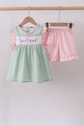 Ensemble short à volants mouton croix à pois suisses vert