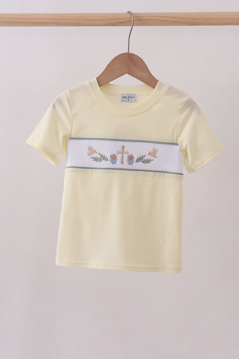Top brodé mouton croix jaune