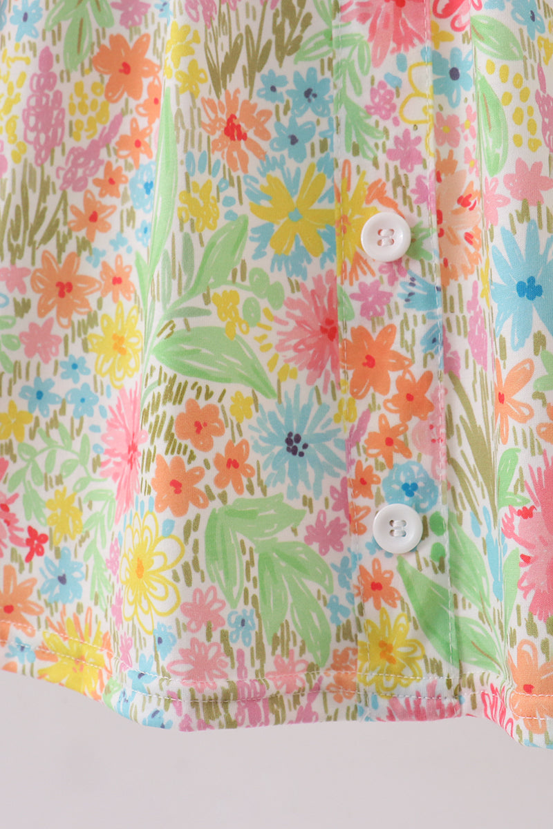 Robe à volants rose à manches bouffantes et imprimé floral